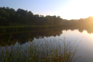 Sunset over nearby lake